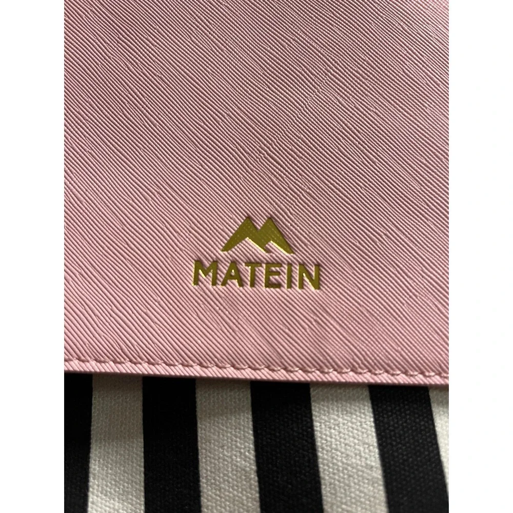 MATEIN Laptop Bag Womens Large Pink Striped Bow Canvas Faux Leather Messenger